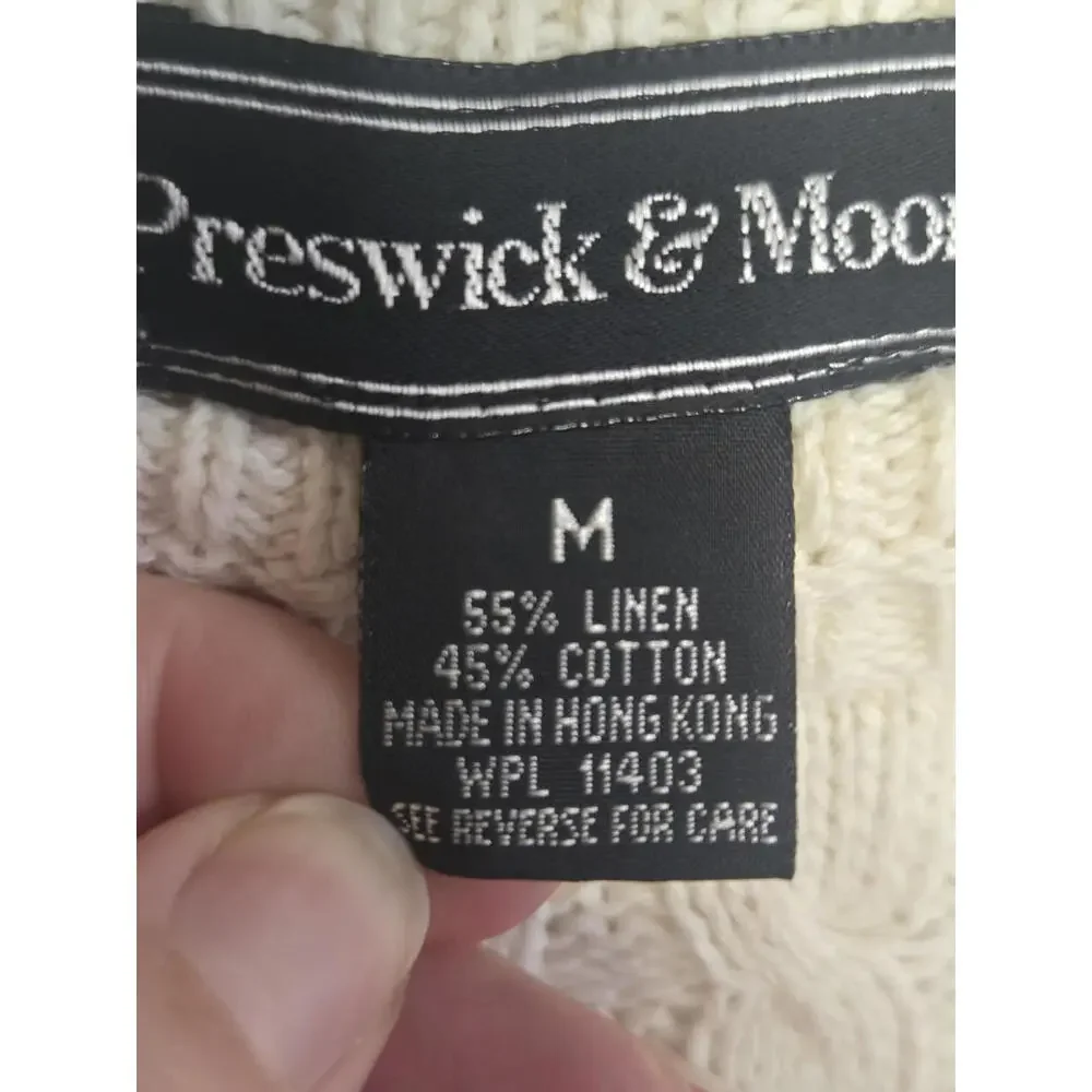 Preswick & Moore Women's Medium Cream Cable Knit Sweater - Picture 3 of 5